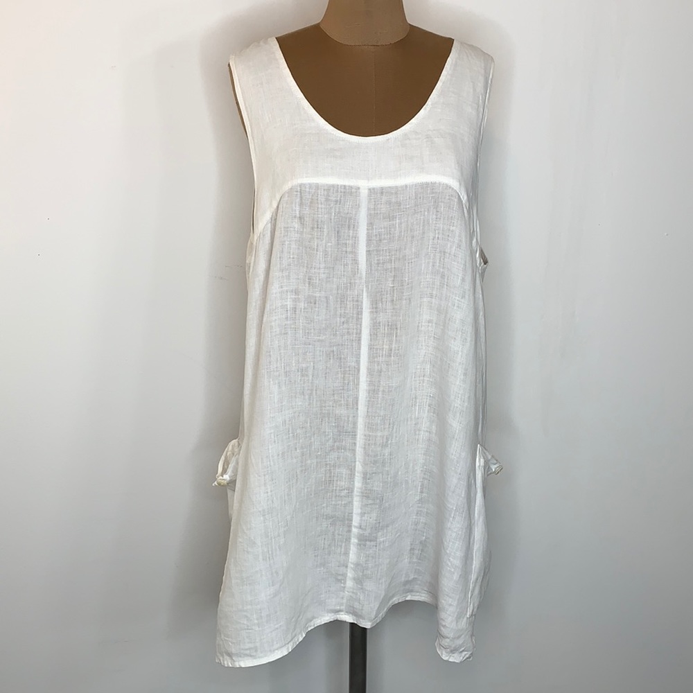 Flax White Linen Mini Tunic w pockets